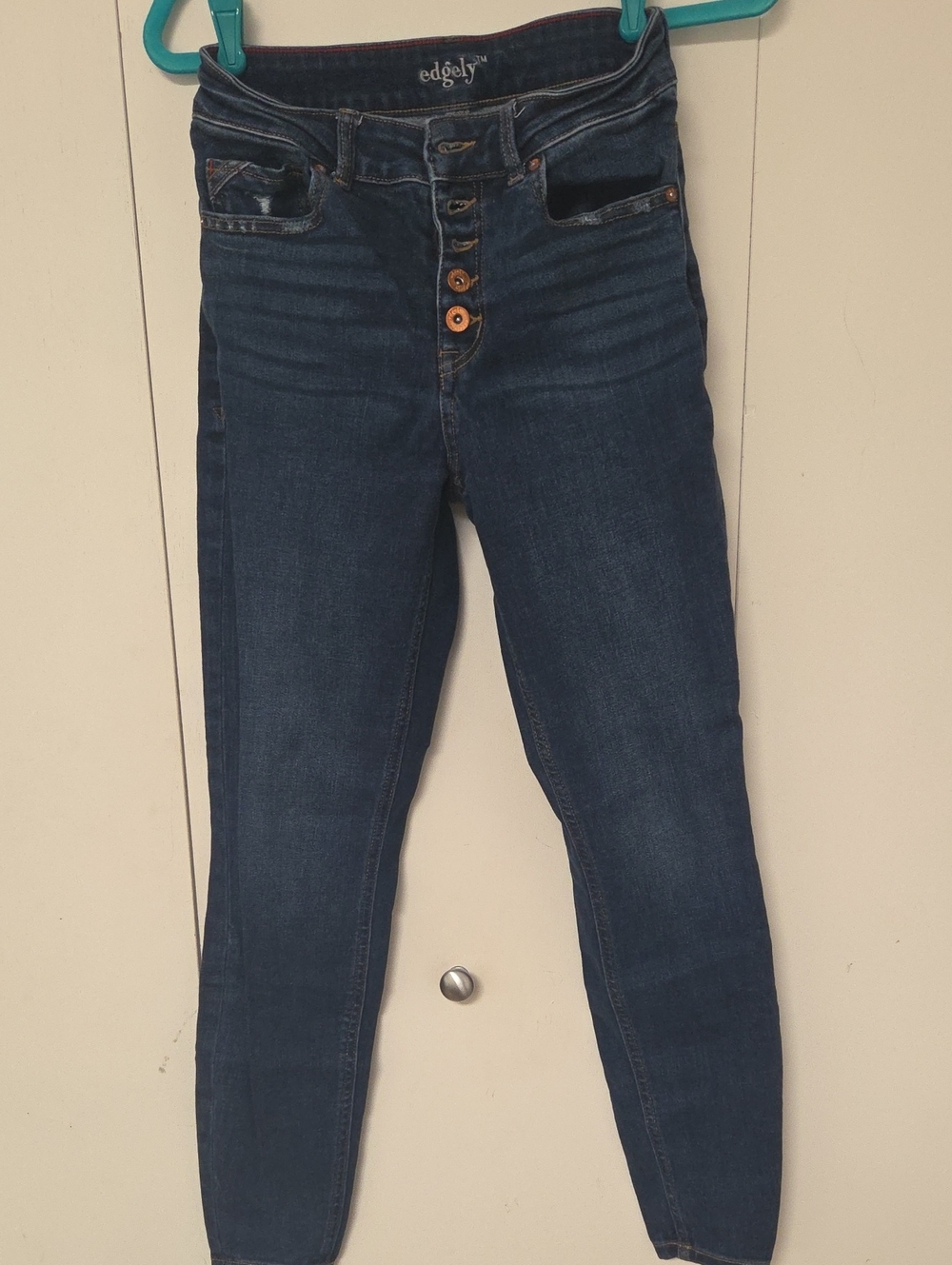 edge Dark Blue High-Rise Skinny Jeans with Button-Fly